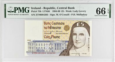Ireland | 1999 | 5 Pounds | P.75b | Ztm 684203 | Gem Unc 66 Epq