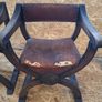3 Antique X-Frame Oak Armchairs Image 2