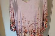 In Print plus size V-neck lovely long line top size UK22/24 Perfect condition Postage included