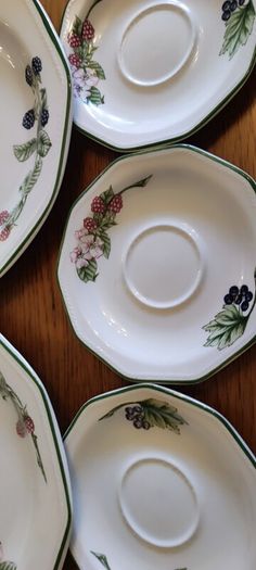 Set 20 pcs  by Churchill England, featuring a charming fruit and blossom design with a classic green rim. Beautifully made English pottery with lovely detail and quality.