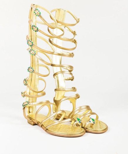 Chanel Gold Gladiator Sandals Size 40