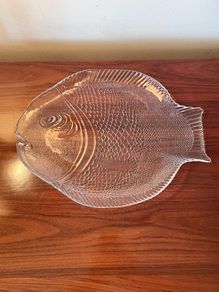 Large Vintage Fish Glass Serving Platter Plate Tray, Pasabahce