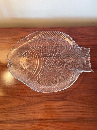 Large Vintage Fish Glass Serving Platter Plate Tray, Pasabahce