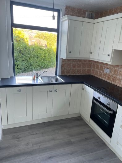 Kitchen including integrated dishwasher and cooker