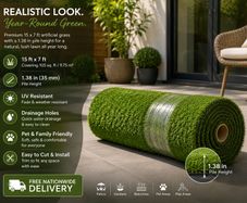 Artificial Grass 15 x 7 ft 35 mm Premium Fake Grass Lawn Roll UV Resistant Synthetic Turf for Garden Patio Balcony Pets and Outdoor Areas