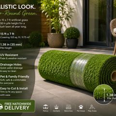 Artificial Grass 15 x 7 ft 35 mm Premium Fake Grass Lawn Roll UV Resistant Synthetic Turf for Garden Patio Balcony Pets and Outdoor Areas