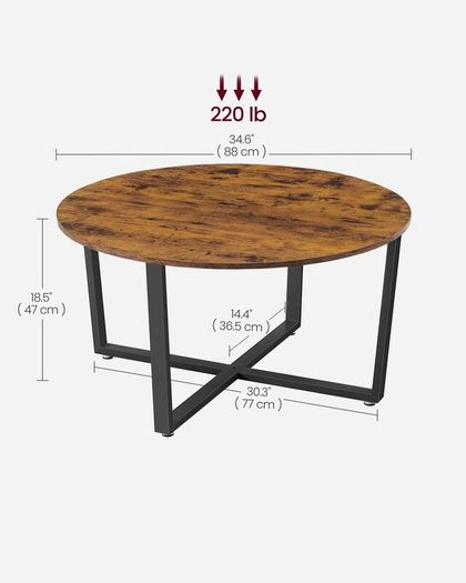 Round Coffee Table Industrial Living Room Table Rustic Brown Black 88 cm