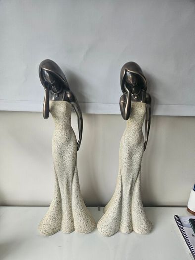 2 X Figurines  "lady Serenity" Ornaments LARGE From The Juliana Stone Featuring A Bronze And Stone Effect Finish.  Dimensions 62cm Heigh (25inches) X 22cm  Wide At Base.