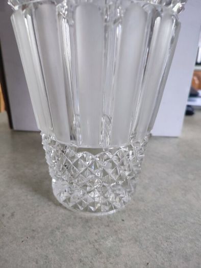 VINTAGE Hermanova 20188/25 Art Deco Vase MCM Sklo Union Czech Art Glass Clear Glass Toothed Ridged Studded Pattern Bouquet Floor Vase - 10 inches Tall