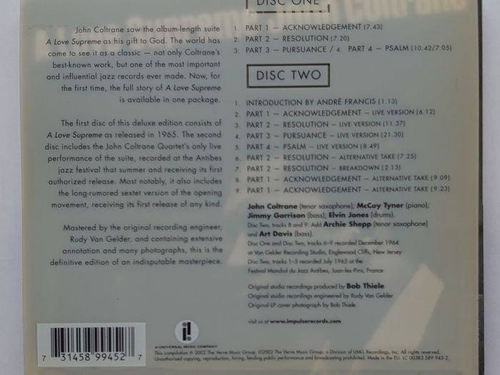 John Coltrane - A Love Supreme - Deluxe Edition CD