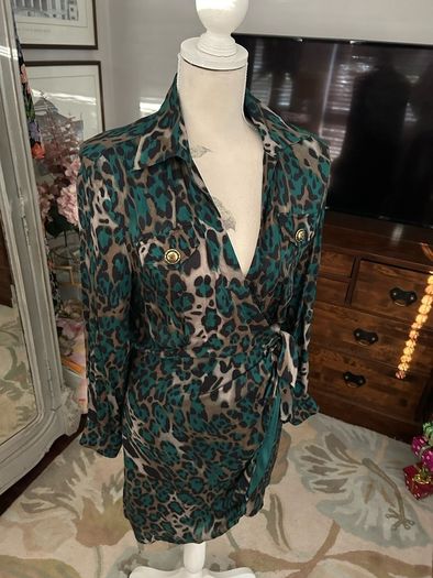 Pinko Emerald Leopard Skin short dress NWT size 12