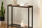 Slim Console Table with Storage, Narrow Console Table for Hallway, Industrial Hallway Table, Slim Sofa Table for Living Room, Bedroom, Rustic Brown and Black