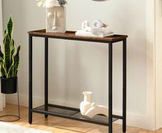 Slim Console Table with Storage, Narrow Console Table for Hallway, Industrial Hallway Table, Slim Sofa Table for Living Room, Bedroom, Rustic Brown and Black