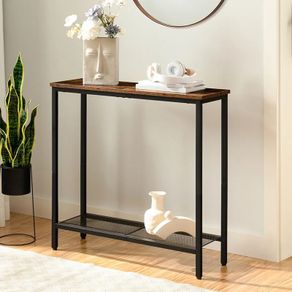 Slim Console Table with Storage, Narrow Console Table for Hallway, Industrial Hallway Table, Slim Sofa Table for Living Room, Bedroom, Rustic Brown and Black