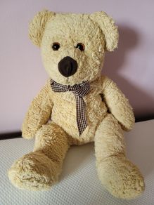 Old Stlye Teddy Bear with Tartan Scarf Excellent condition 14 Inchs