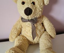 Old Stlye Teddy Bear with Tartan Scarf Excellent condition 14 Inchs