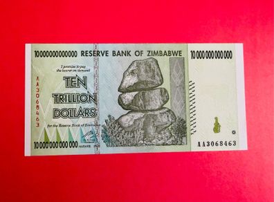 Zimbabwe 10 Trillion Dollars. UNC  2008..verified Under Uv Light. )