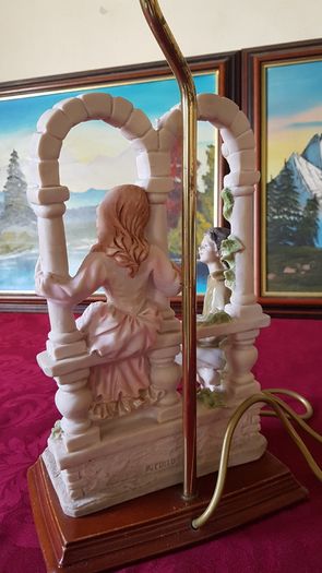 Capodimonte Italian Figurine Signed Large Table Lamp With Silky White Shade 27 Inches Tall