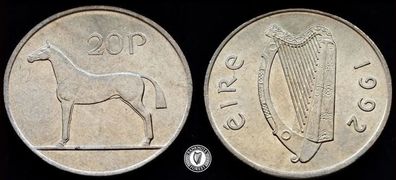 [#465] - Ireland 1992 | 20p | 20 Pence | Horse | KM.25 | BU