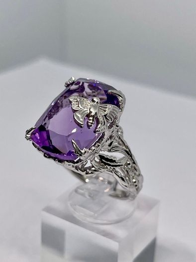 Silver Pink Amethyst Nature Ring