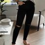 Black skinny ripped knee jeans Image 3