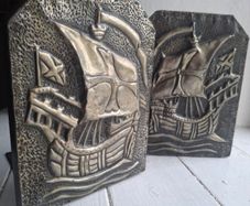 Arts & Crafts Repousse Galleon Ship Bookends