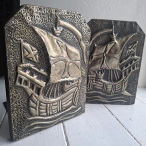 Arts & Crafts Repousse Galleon Ship Bookends