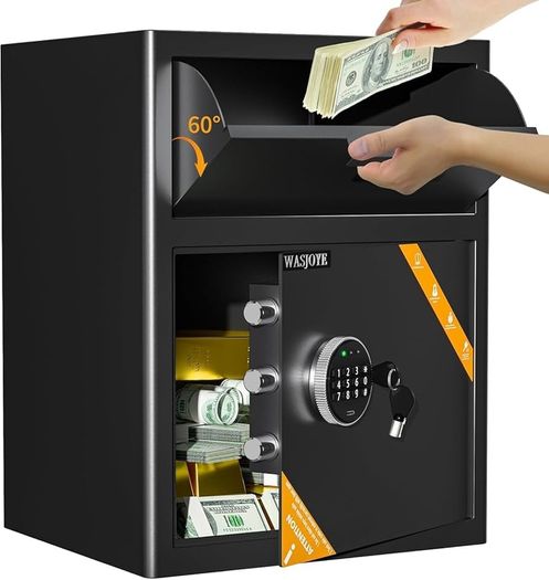Depository Drop Cabinet Safe - 70L Large Size with Digital Keypad Lock and Anti Theft, Business Security Safe Box with Alarm Function, Large Drop Slot Box for Cash Slip Office Home