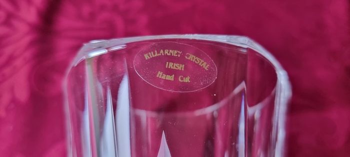 Vintage Killarney Crystal Cut Crystal Glass 8 Inch Tall Octagonal Large Flared Shaped Vase With 24 carat Gold Finishing Round Base Made In Ireland
