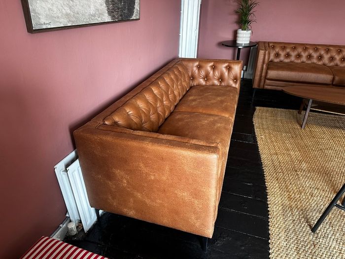 Brown Mid Century Modern Sofa with Tufted Back