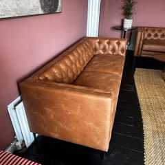Brown Mid Century Modern Sofa with Tufted Back