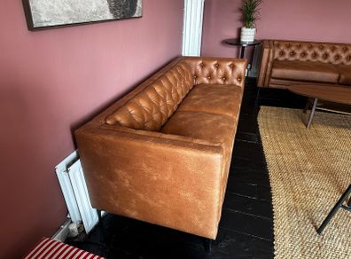 Brown Mid Century Modern Sofa with Tufted Back