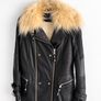 Pre Owned River Island Faux Leather Biker Jacket with Cream Faux Fur Collar Image 2