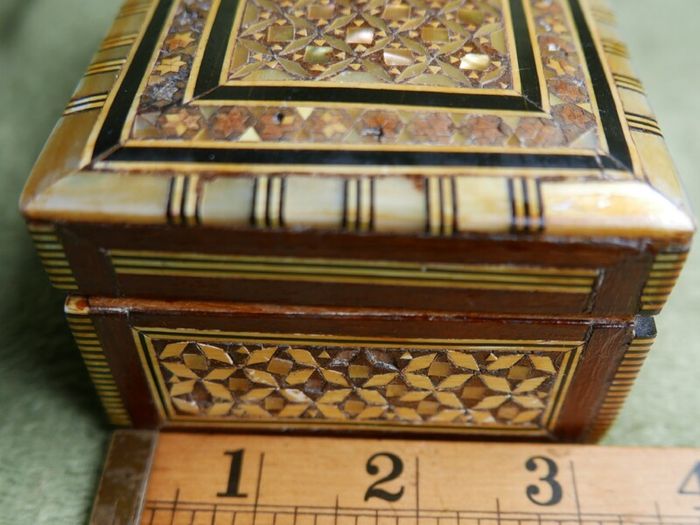 Vintage Handmade Wooden Jewelry Box Wood Trinket Storage Wood Box Mother of Pearl Inlay