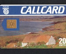 1991 Ireland 20 unit Cottage Definitive Call Card with Gemlus Gem1 Chip, Dame Lane Address, White Flag, Barcode Used. Telecom Eireann card number 1024.