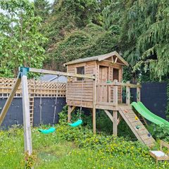 Children's Wooden Playhouse & Swing Set