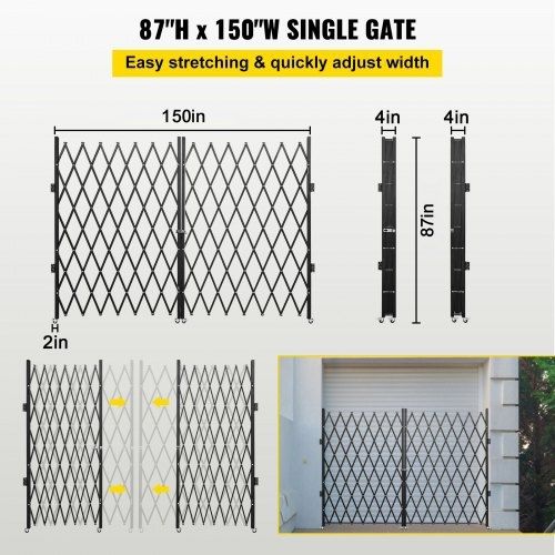 Double Folding Security Gate, 382 x 214 cm(W x H) W Folding Door Gate, Steel Accordion Security Gate, Flexible Expanding Security Gate,