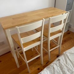 Compact Wooden Bar / Dining Table Set with 2 High Chairs