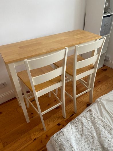 Compact Wooden Bar / Dining Table Set with 2 High Chairs