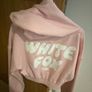 Pink crop white fox hoodie Image 5