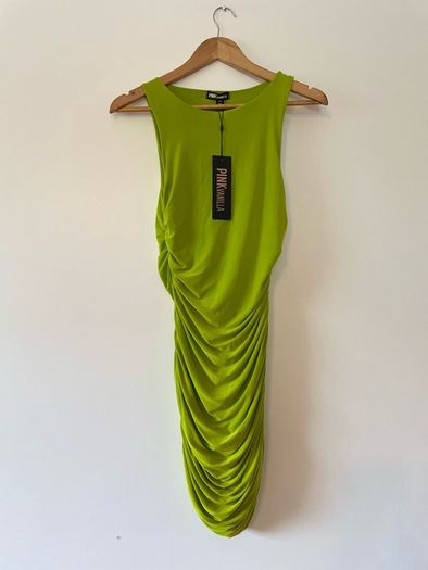 Pink Vanilla high neck green ruched dress size 12 - New