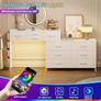 170cm Chest of Drawers with Charging Station and LED Light, Rotatable Dressing Table with 10 Fabric Drawers and Side Pockets, Modern Makeup Vanity Desk Home Office Desks, White Image 5