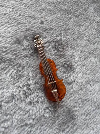 solid silver and amber, violin brooch