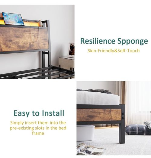 Double Bed Frame 135 x 190 cm with Wooden Storage Headboard, Black Charging Station, LED Lights, Heavy Duty Metal Slats, Under Bed Storage,No Box Spring Needed,Easy Assembly