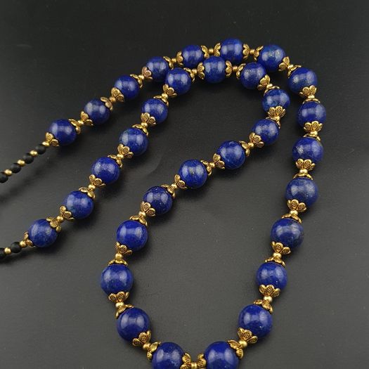 Vintage Blue Lapis Lazuli & Brass Beads Gemstone Necklace