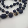 Antique African Style Cobalt Blue Glass & Brass Beads Long Necklace Image 9
