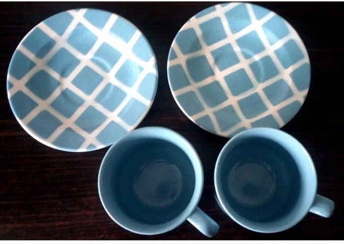 John Tams Vintage 1960's Cups, Checked Saucers and Side Plates ( 6 pieces altogether)