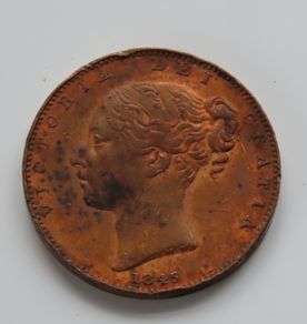 1845 Victoria Farthing Copper rare year