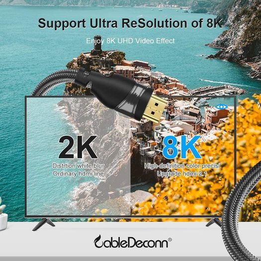 CableDeconn 5M Premium HDMI 2.1 UHD/3D 8K (7680x4320@60Hz) 48Gbps (Nylon Braided/Gold Plated) Cable (Brand New/Warranty)