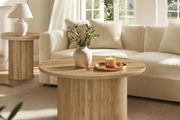 Round Coffee TableTambour Design,Mid-Century Modern Style, Natural Brown